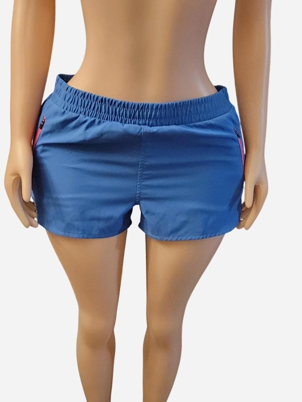 Speedo Blue Athletic Swim Shorts with Pink Zip Accents